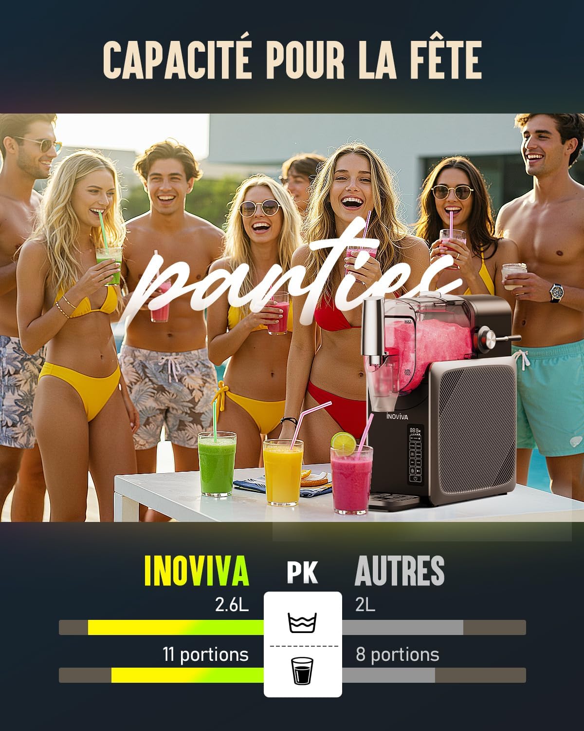 Machine à Granités 2,6 L,Slush Machine sans Glace, avec Autonettoyage, 5 Modes Préréglés
