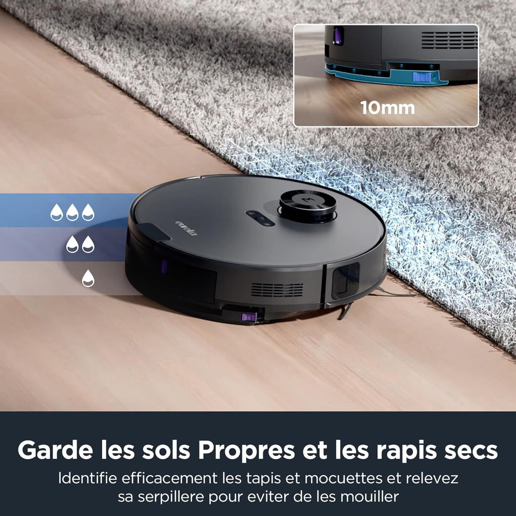 E10s Robot Aspirateur Laveur avec Station Écologique sans Sac Vidage Automatique de Poussière, 4000 Pa
