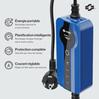Chargeur réglable pour véhicules électriques avec affichage numérique contrôlable, câble de charge Schuko Type 2, 3,7 kW