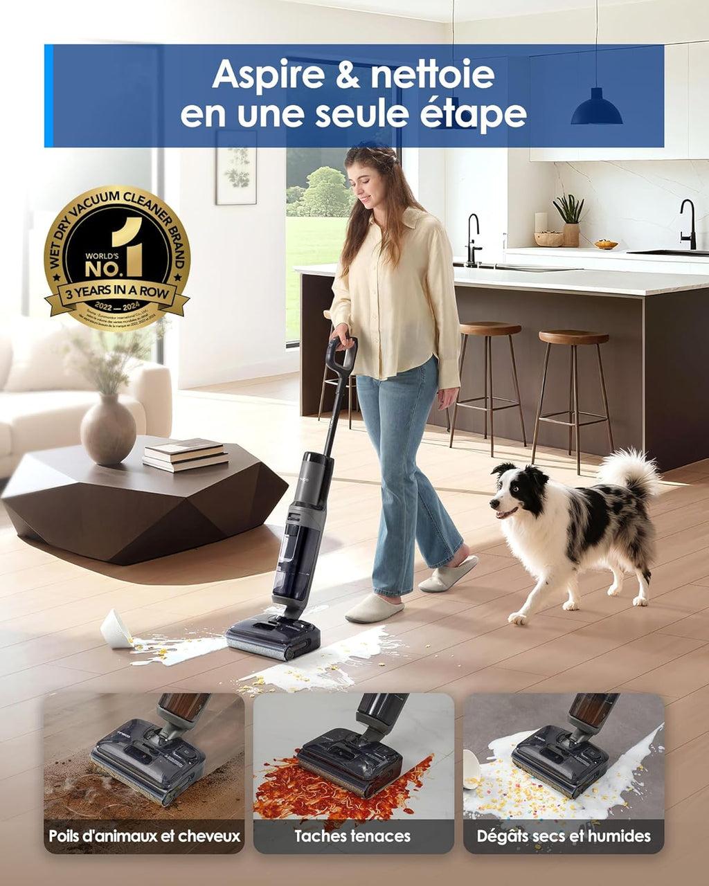 Floor One i6 Stretch Aspirateur Laveur sans Fil, Aspirateur Sec et Humide, Aspiration Puissante 20 kPa