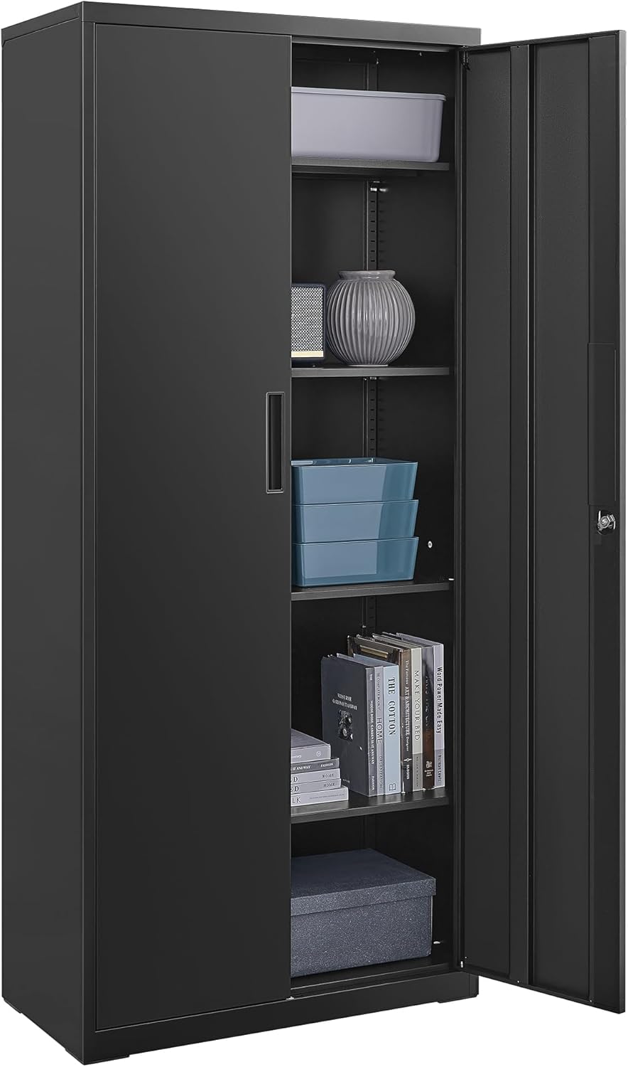 Meuble de Rangement Bureau, 5 Niveaux, Doubles Portes, Serrure, OMC015B01