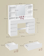 Kailyn Collection - Coiffeuse avec Miroir LED, Multiprise, 9 Tiroirs, RDT141WB02