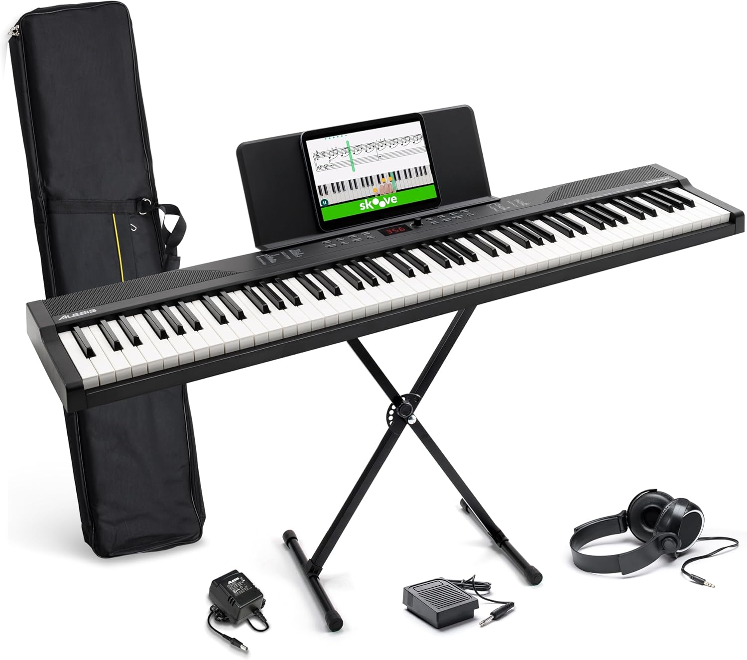Piano Numérique 88 Touches avec 480 Sons, Haut-Parleurs, Sac de Transport, Support, Casque
