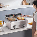 Friteuse Électrique Commerciale 11L x 2 Cuves 3000W x 2 Friteuse à Huile en Inox avec 2 Paniers