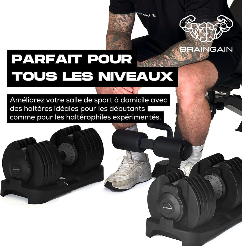 Haltères réglables Paire - 15 en 1 , avec système de verrouillage sécurisé, prise antidérapante