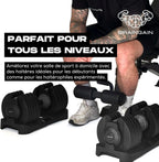 Haltères réglables Paire - 15 en 1 , avec système de verrouillage sécurisé, prise antidérapante