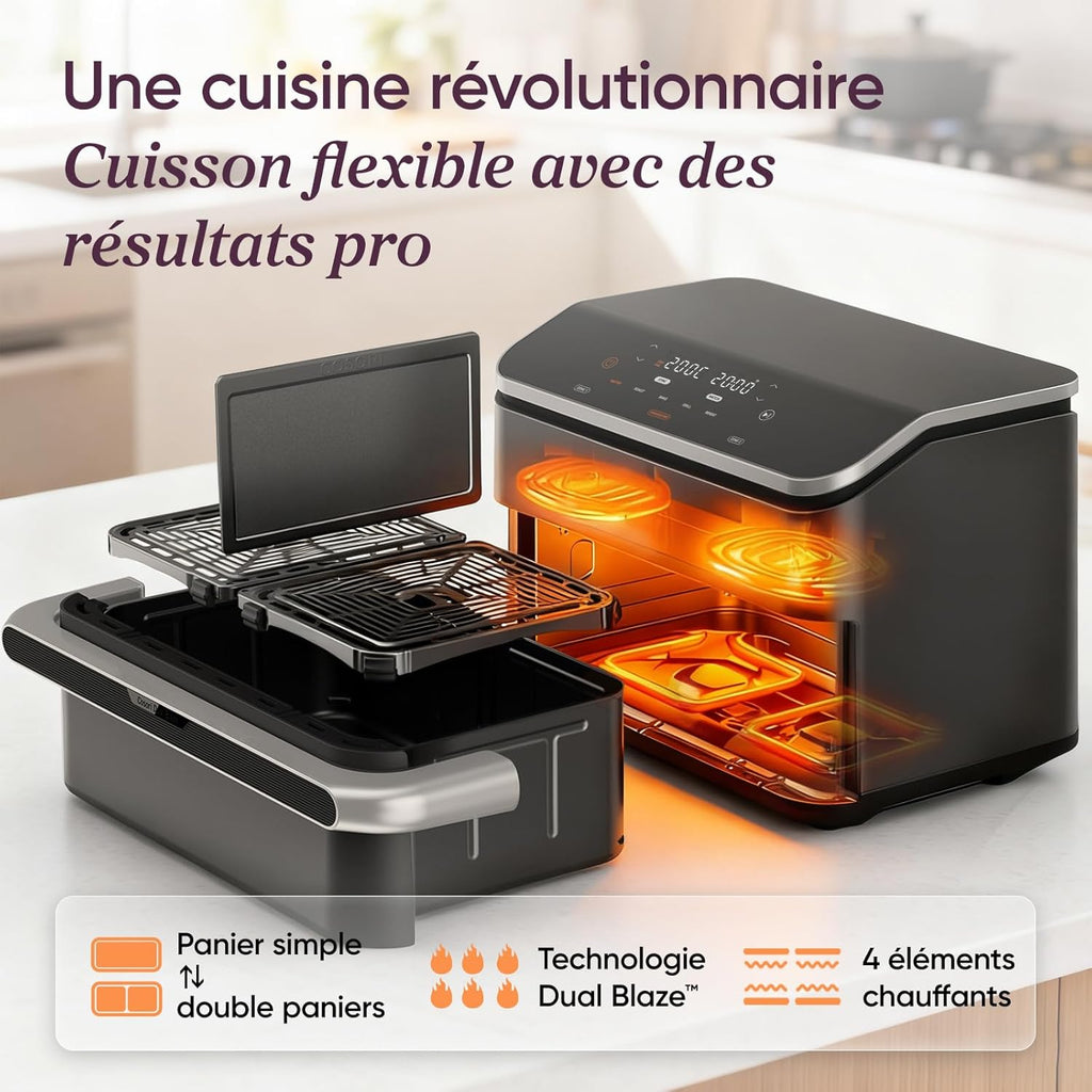 Air Fryer 10L Twinfry, Friteuse sans Huile Double Résistance, 5-en-1, Noir