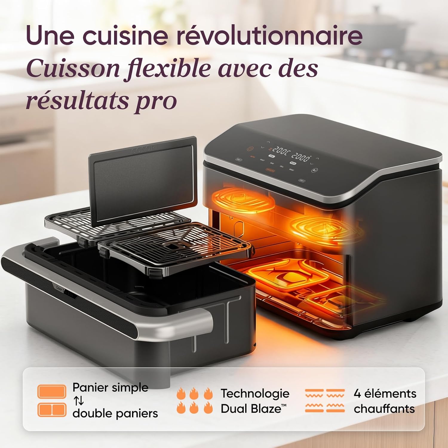Air Fryer 10L Twinfry, Friteuse sans Huile Double Résistance, 5-en-1, Noir