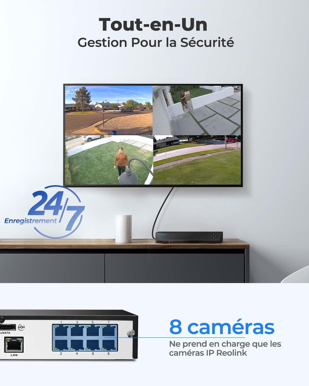 4K PoE NVR 8 Canaux Caméra de Sécurité à Domicile Enregistrement de Vidéo avec Disque Dur de 2TO, RLN8-410