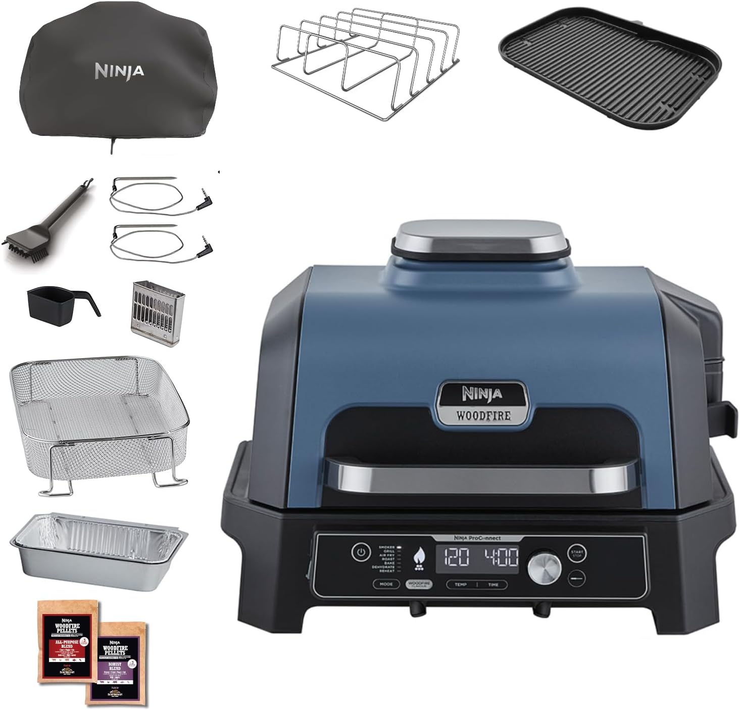 Woodfire Pro Connect XL Barbecue Électrique & Fumoir avec Contrôle d'Application, 7-en-1, OG901EUAMZ