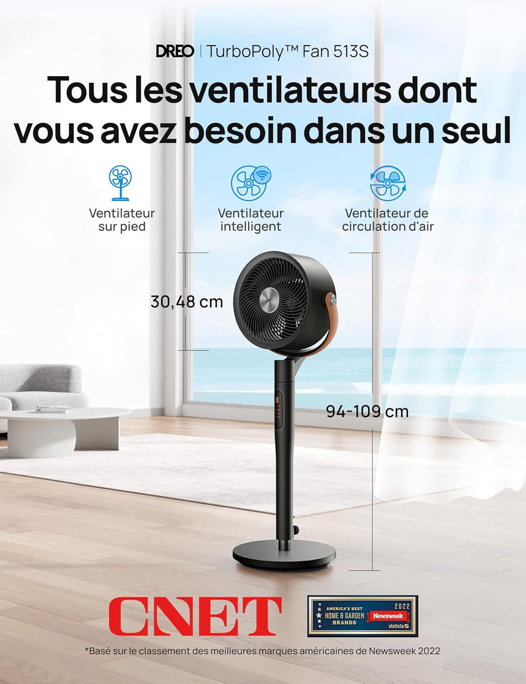 Smart Ventilateur sur Pied 25dB Silencieux, avec Télécommande, 6 Modes, 8 Vitesses, Compatible avec Alexa