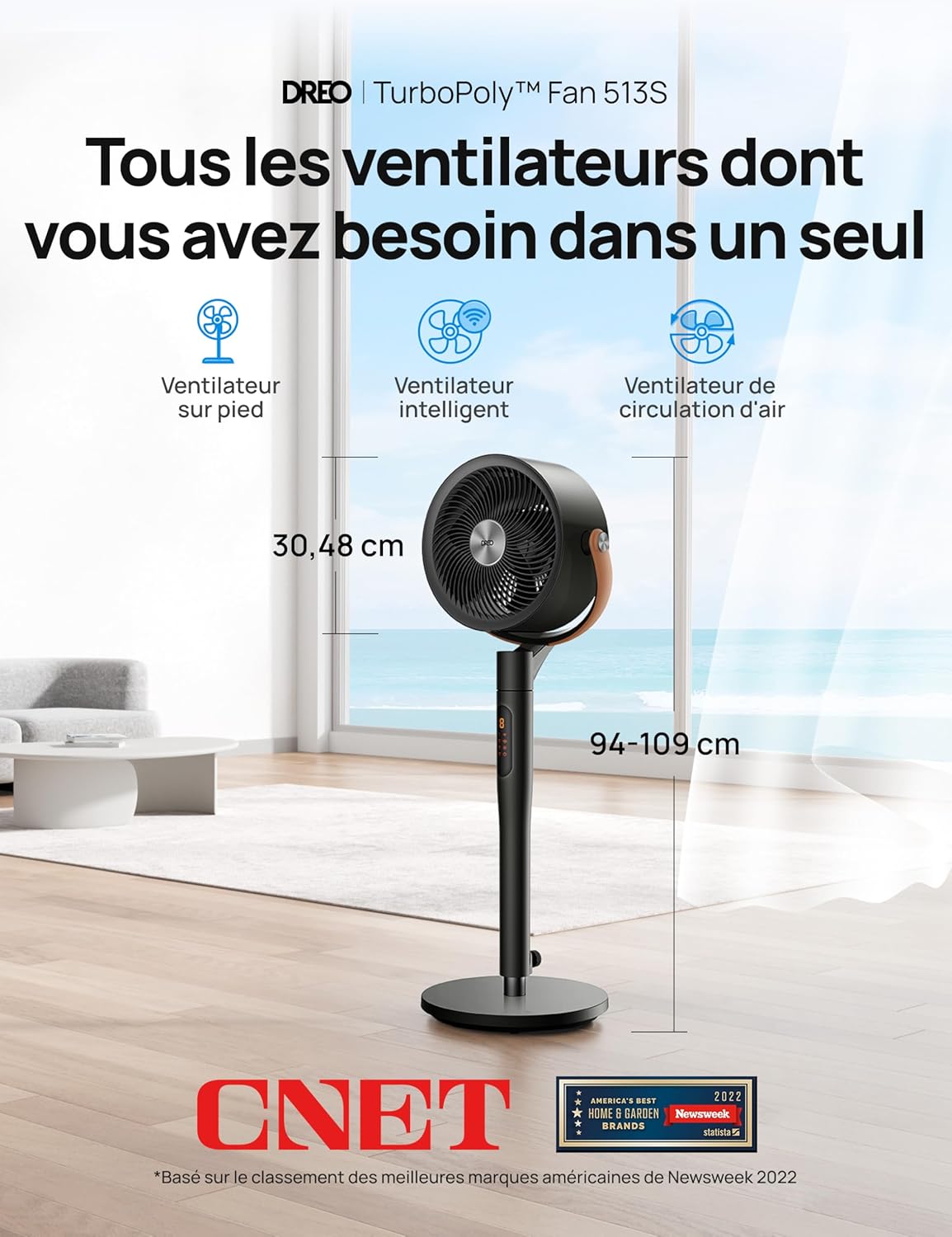 Smart Ventilateur sur Pied 25dB Silencieux, avec Télécommande, 6 Modes, 8 Vitesses, Compatible avec Alexa