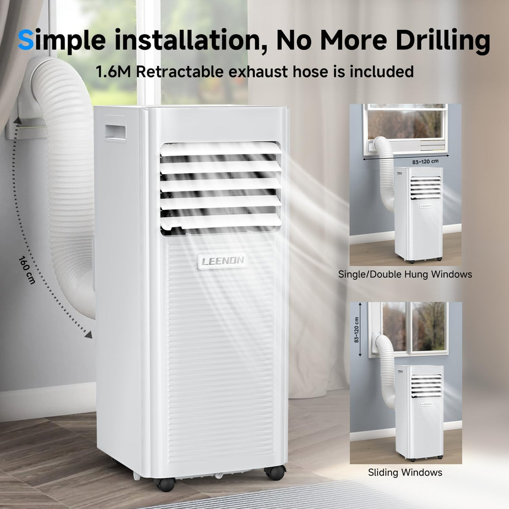Climatiseur Mobile 9000 BTU, 4 en 1 avec Déshumidificateur et Mode Sommeil, Kit Fenêtre Fourni