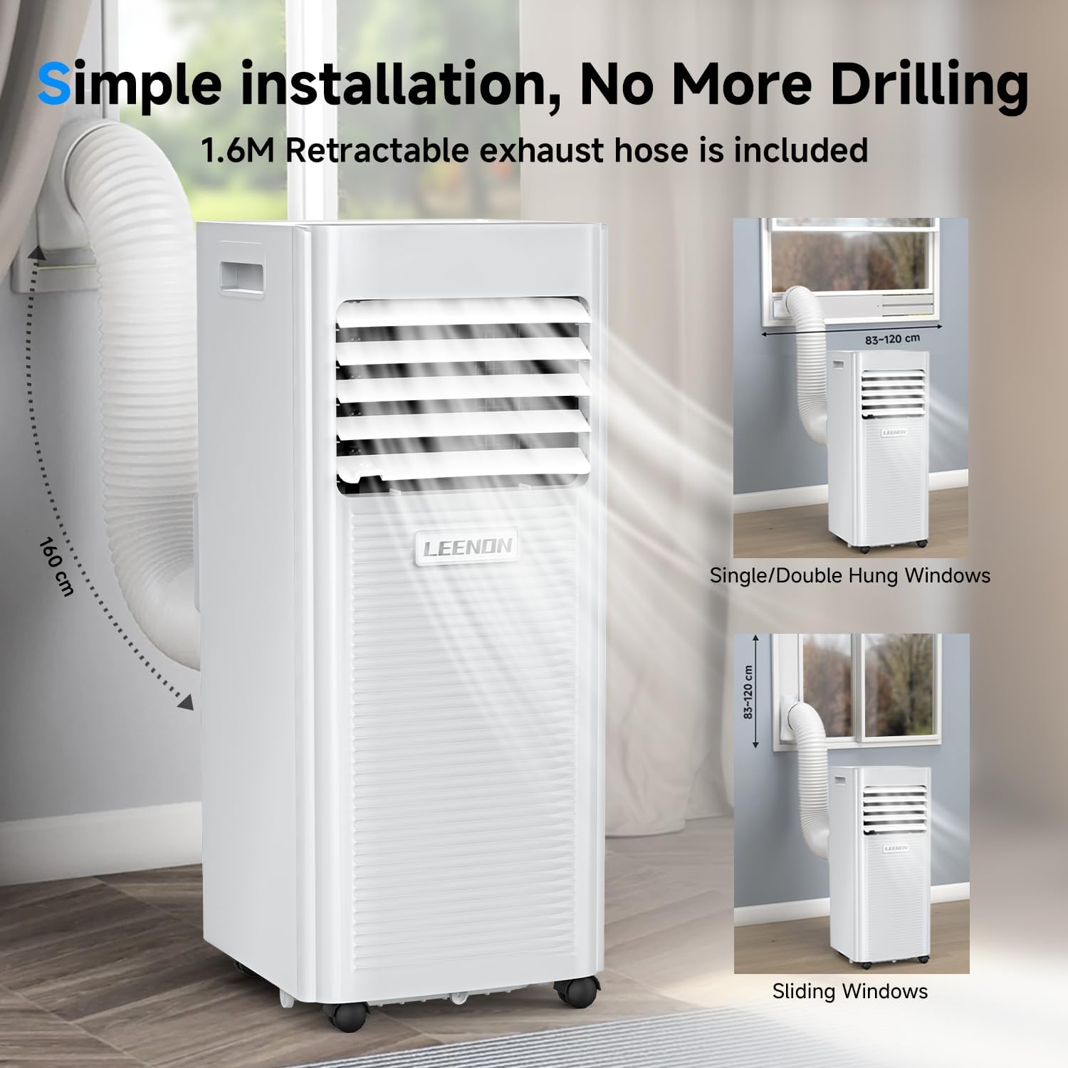 Climatiseur Mobile 9000 BTU, 4 en 1 avec Déshumidificateur et Mode Sommeil, Kit Fenêtre Fourni