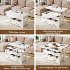 Table Basse Relevable et Extensible en Bois – avec Tiroir, Rangement Caché et Compartiment Ouvert