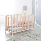 Lit Bébé Pliant en Hêtre "Fold Up" 60x120 cm - avec Roulettes à Freins - Naturel
