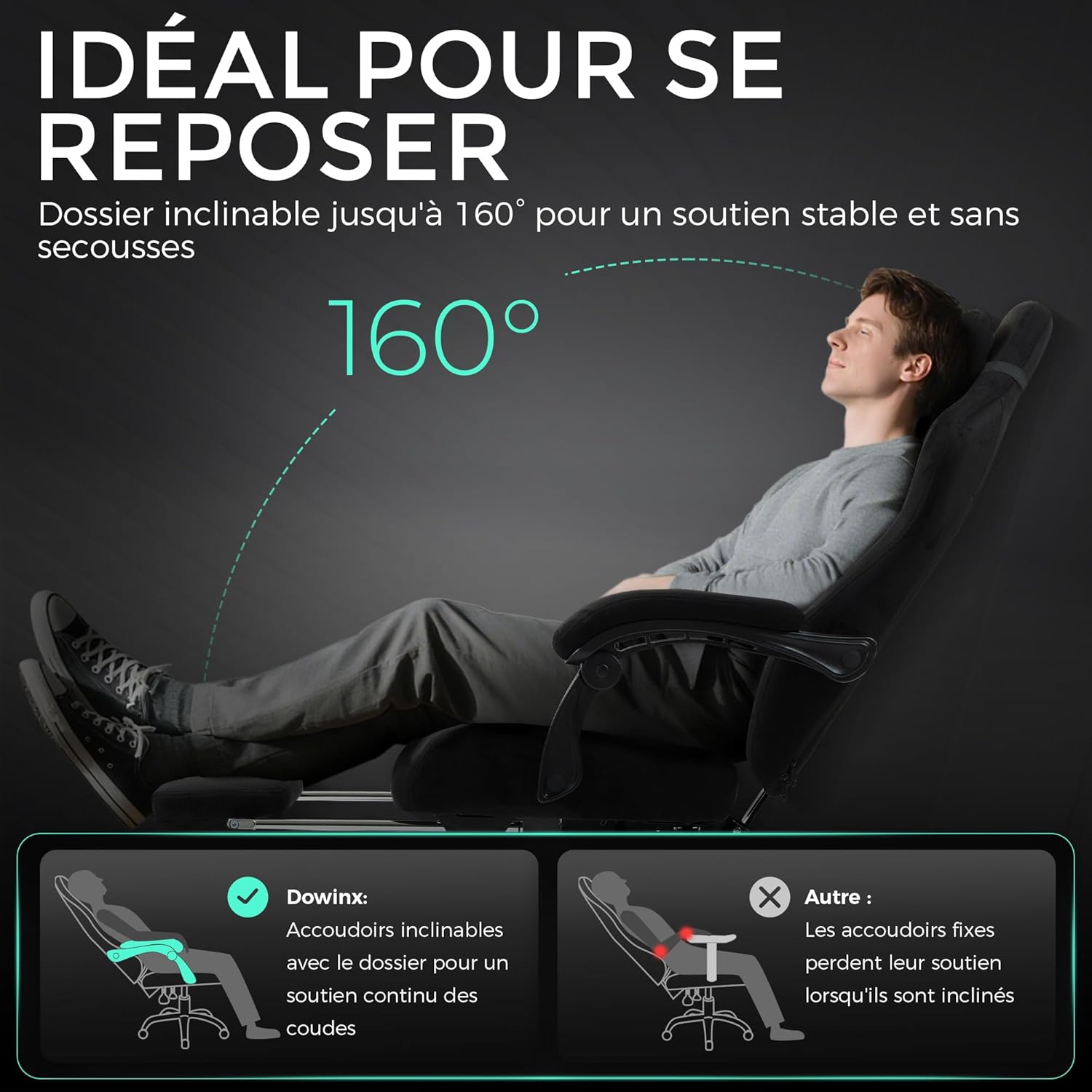 Chaise Gaming Ergonomique avec Coussin Lombaire Réglable, Repose-Pieds Rétractable, Accoudoirs Réglables