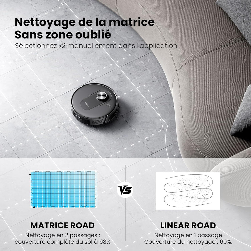 Q8 Aspirateur Robot avec Serpillière, 6000Pa, Navigation Lidar, Connecté Alexa