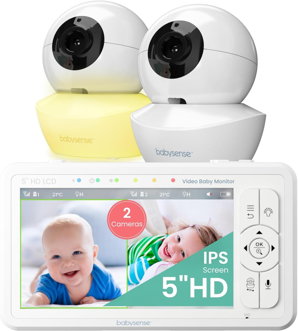 Moniteur HD Vidéo pour Bébé - Babyphone avec Écran Divisé 5“ et 2 Caméras 720p