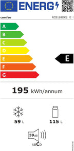 RCB169DK2(E) Réfrigérateur avec Congélateur, Température Réglable du Réfrigérateur