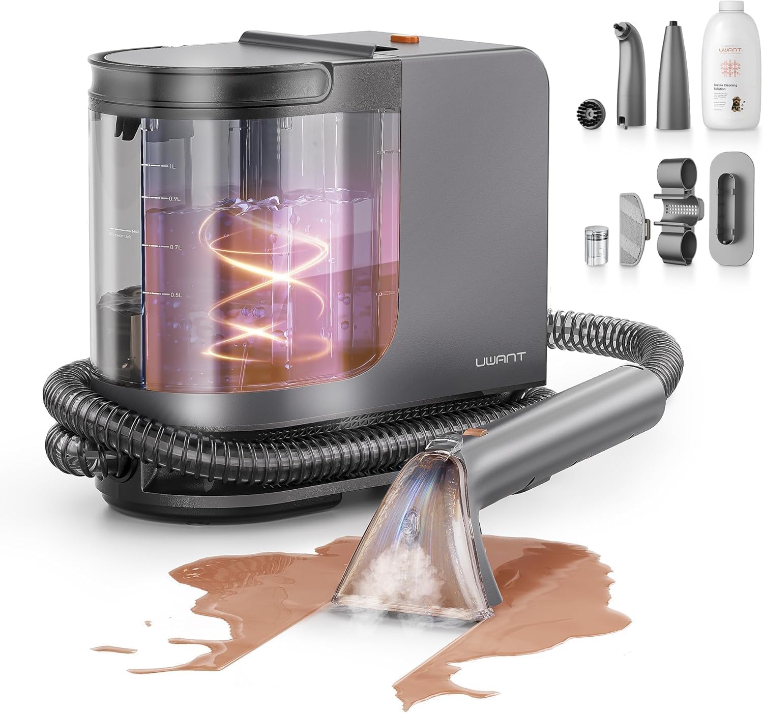 B400 Vapeur et Chauffage Shampouineuse Canapé Professionnel，Aspiration Puissante 18Kpa avec 4 Accessoires