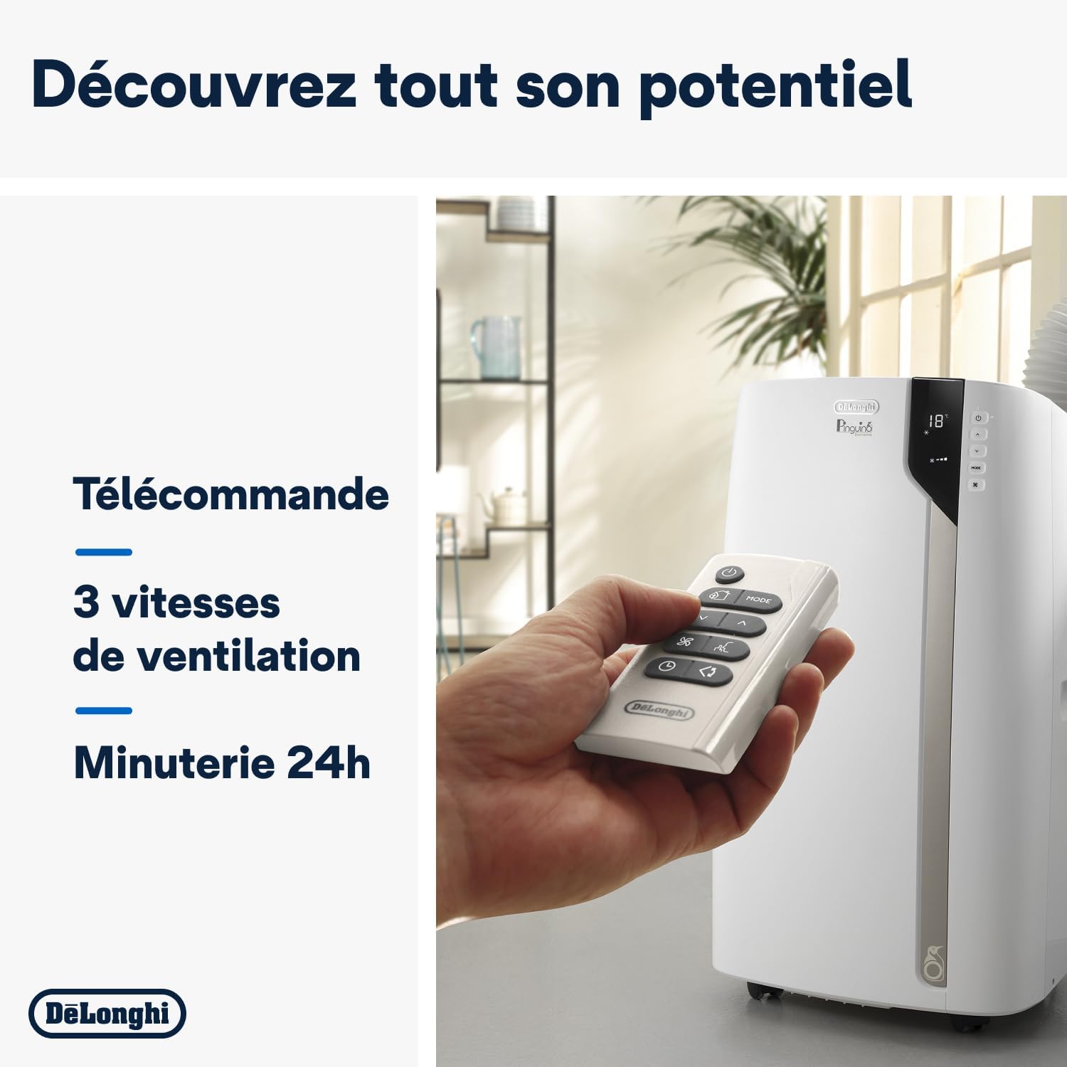 Pinguino PAC EX93 Climatiseur mobile, avec tuyau d'échappement, 3 vitesses de ventilation