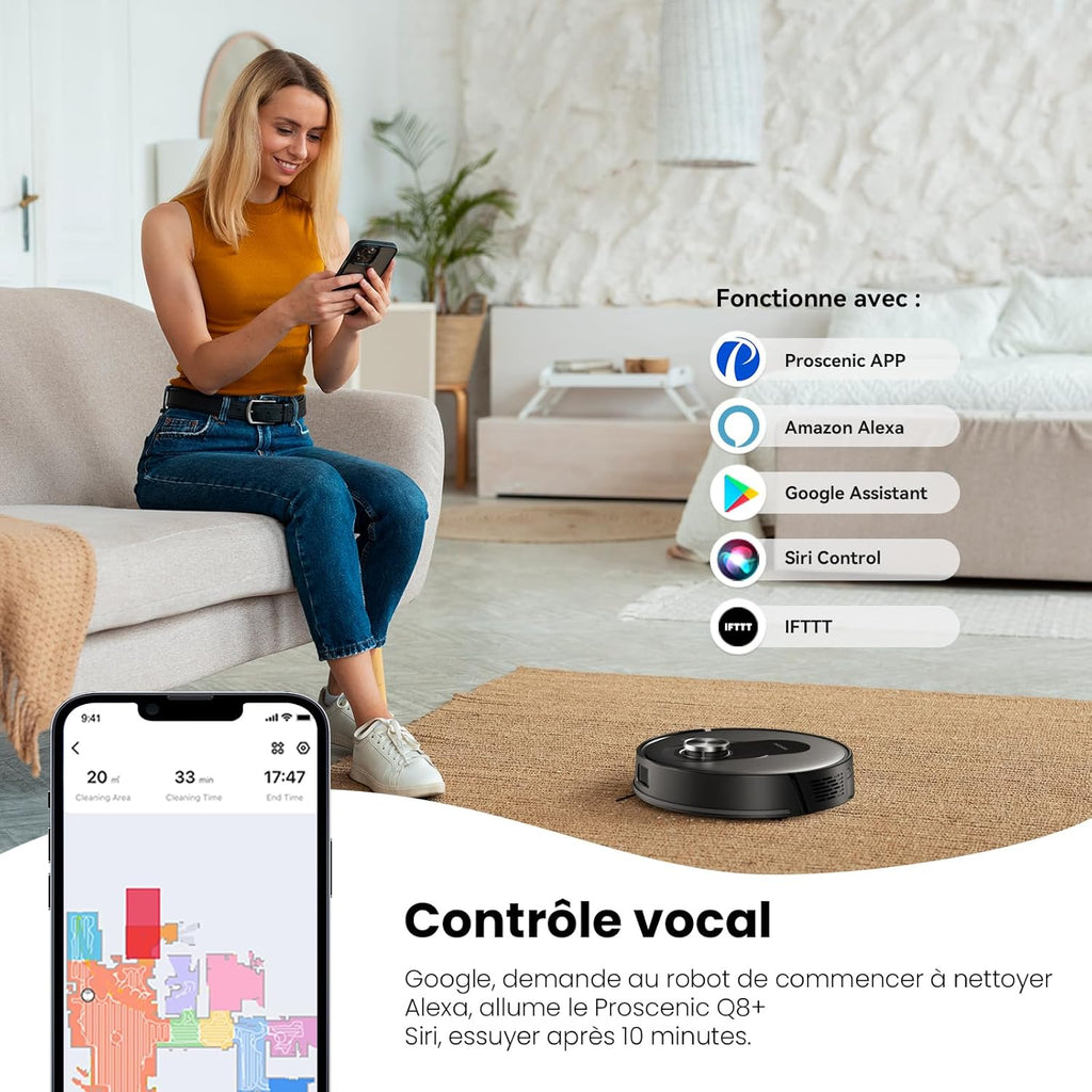 Q8 Aspirateur Robot avec Serpillière, 6000Pa, Navigation Lidar, Connecté Alexa