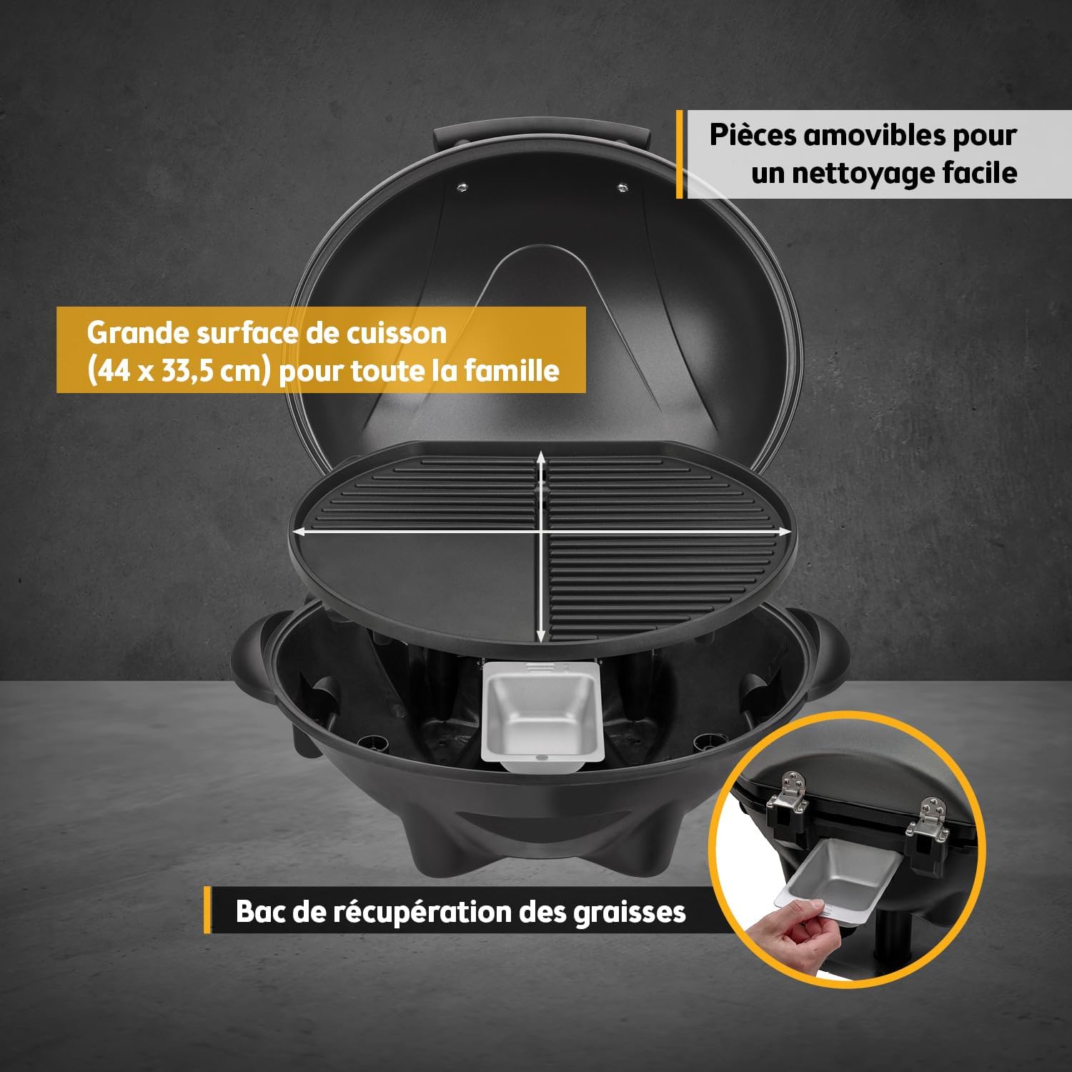 Barbecue électrique 2 en 1 de table & sol 2400W, avec thermomètre et plateau ramasse-graisse