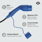 Chargeur réglable pour véhicules électriques avec affichage numérique contrôlable, câble de charge Schuko Type 2, 3,7 kW