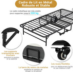 Lit Pliant 1 Personne 90x200 cm avec Matelas et 4 roulettes, Noir