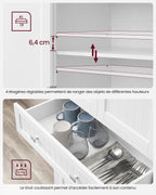 Buffet Haut Cuisine, Meuble de Rangement, avec Tiroir, Placards, Étagères Réglables, Blanc BBC561W21
