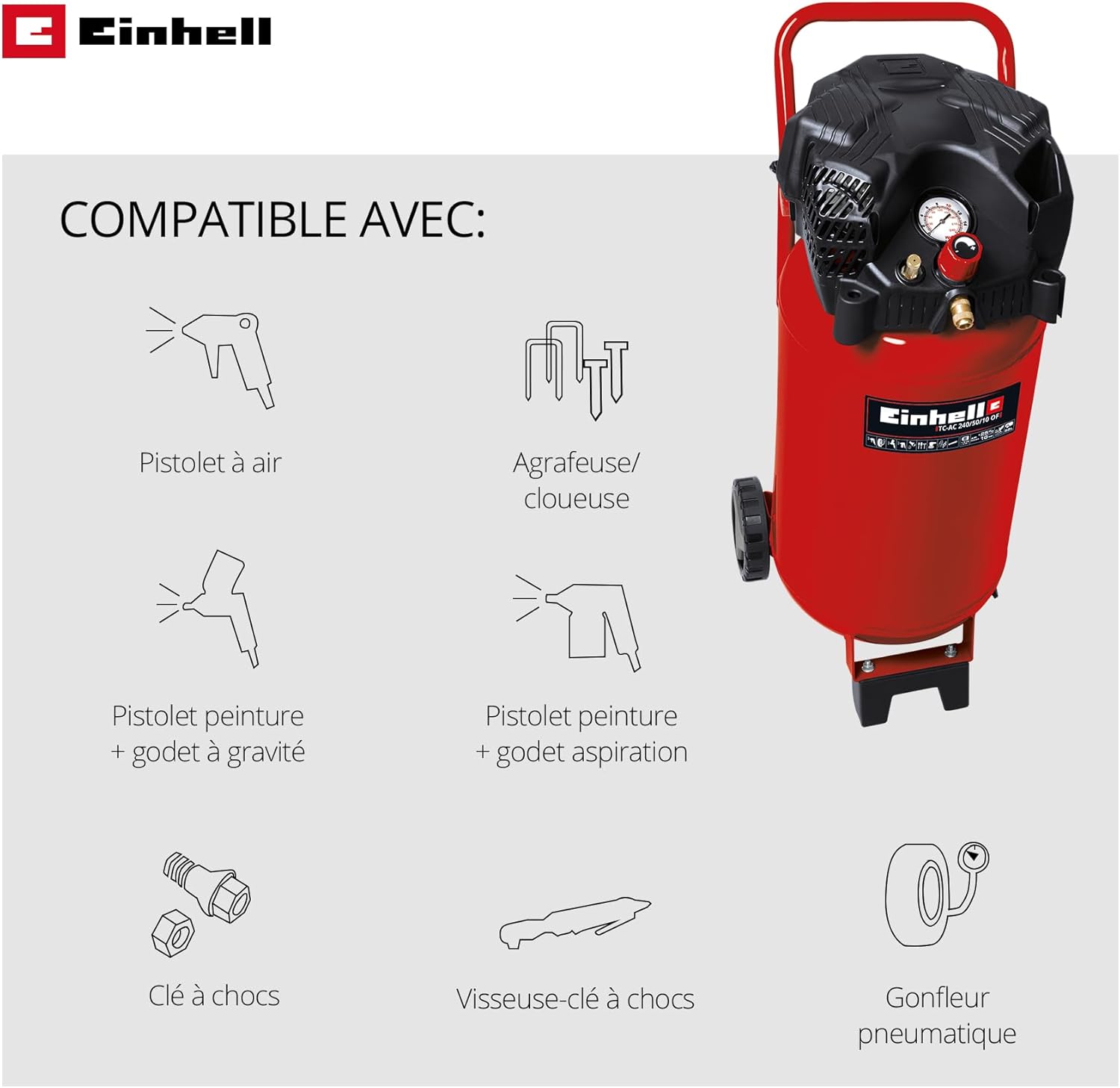 Compresseur à air vertical TH-AC 240/50/10 OF, 1500W, Cuve de 50 L, Pression 10bar