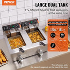 Friteuse Électrique Commerciale 11L x 2 Cuves 3000W x 2 Friteuse à Huile en Inox avec 2 Paniers