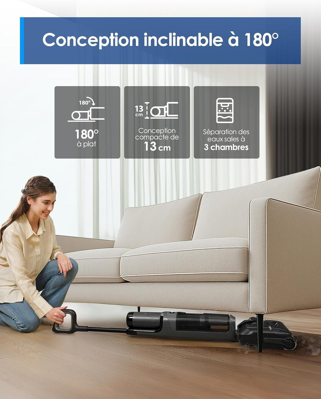 Floor One i6 Stretch Aspirateur Laveur sans Fil, Aspirateur Sec et Humide, Aspiration Puissante 20 kPa