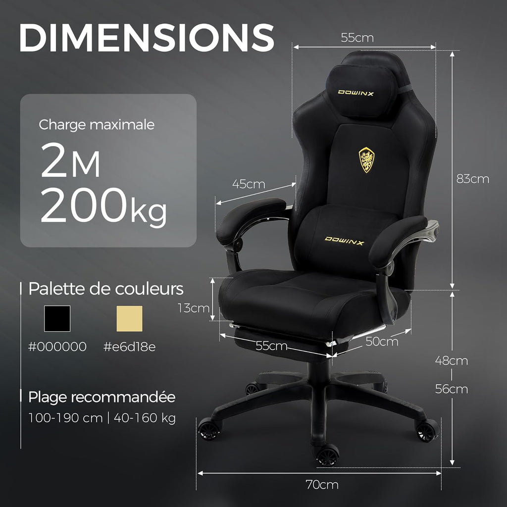 Chaise Gaming Ergonomique avec Coussin Lombaire Réglable, Repose-Pieds Rétractable, Accoudoirs Réglables