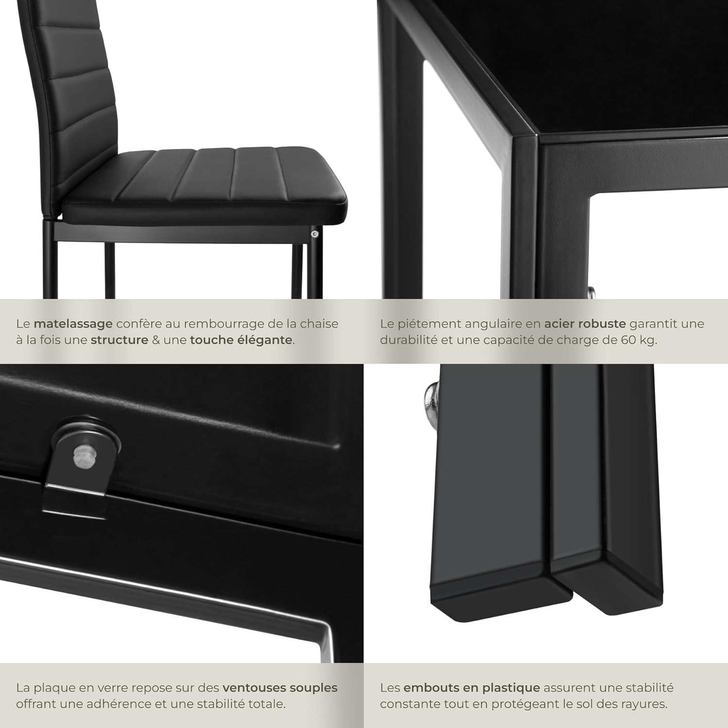 Ensemble Table Salle à Manger avec 4 Chaises Design - Noir