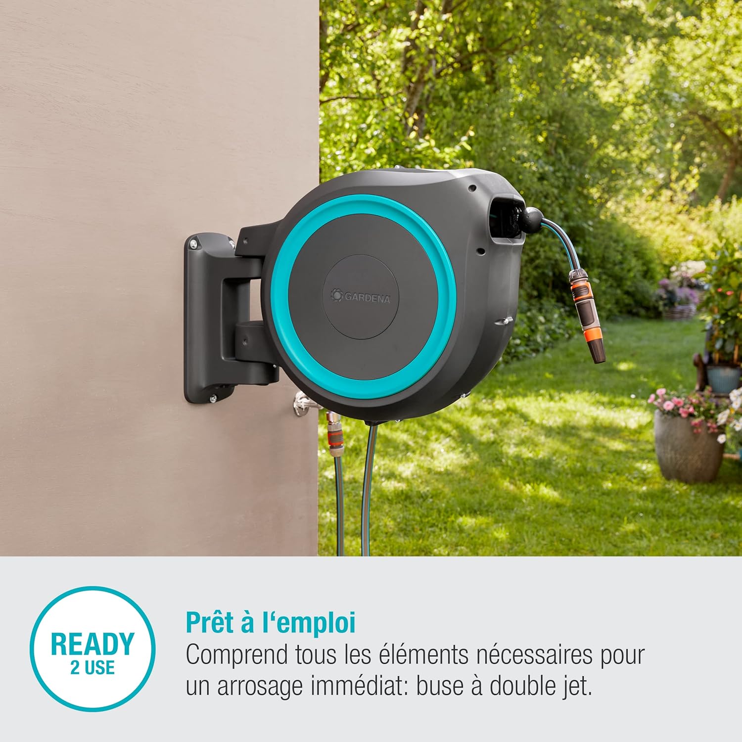 Dévidoir automatique mural gardena rollup m/l, 25m, 18620-20