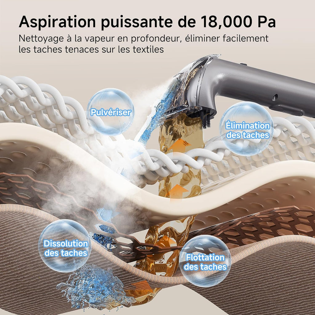 B400 Vapeur et Chauffage Shampouineuse Canapé Professionnel，Aspiration Puissante 18Kpa avec 4 Accessoires