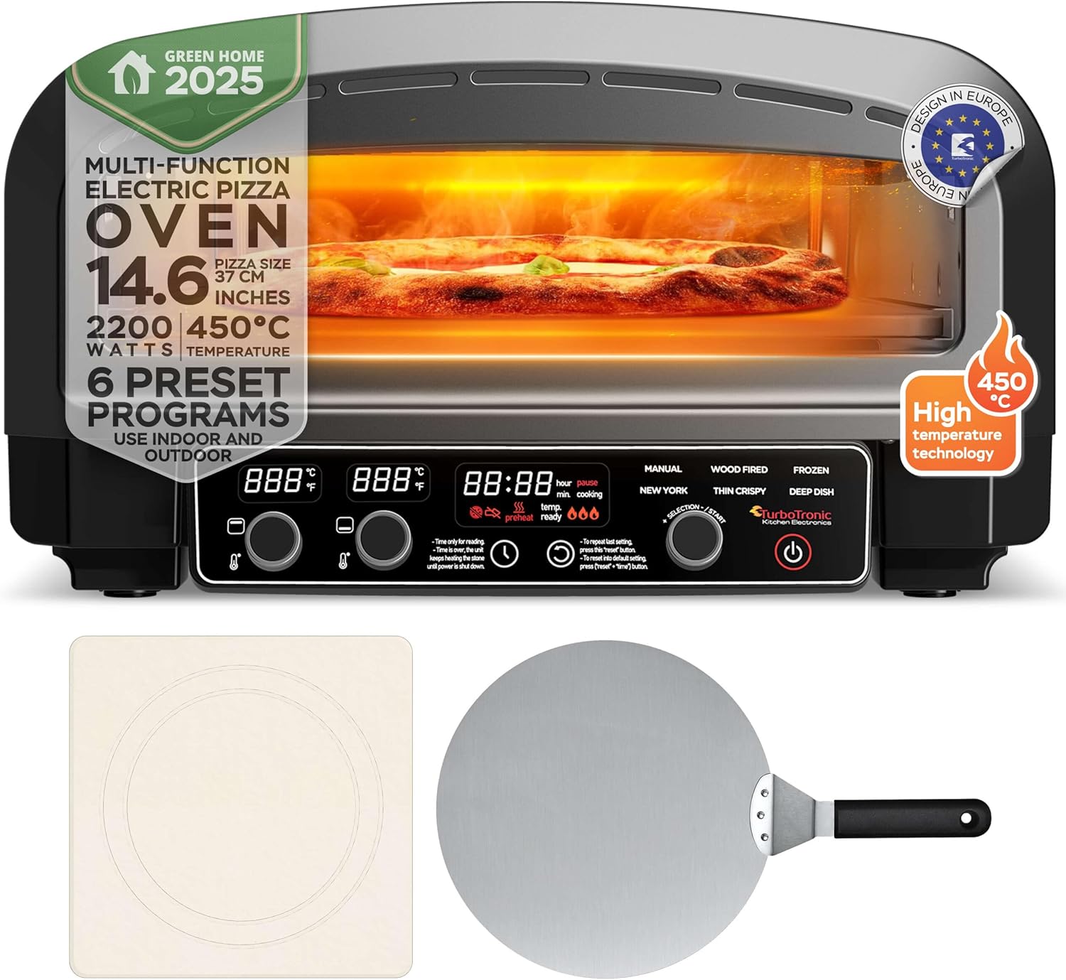 Four à pizza électrique, 450°C, Pierre incluse, 2200W, Intérieur/Extérieur