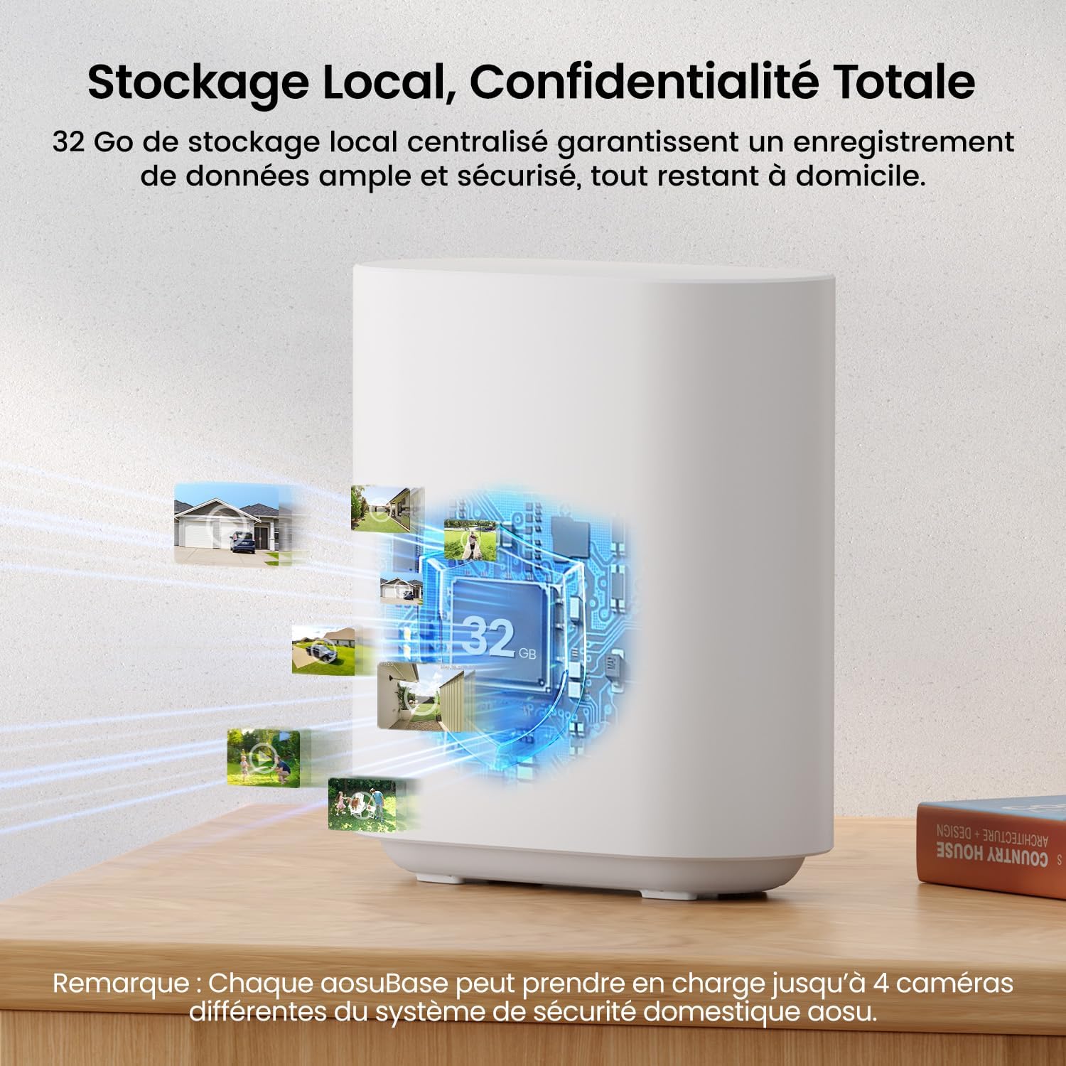 2K Camera Surveillance WiFi Exterieure Sans Fil Solaire, Kit de 4 Caméras & aosuBase
