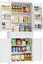 Buffet Haut Cuisine, Meuble de Rangement, avec Tiroir, Placards, Étagères Réglables, Blanc BBC561W21