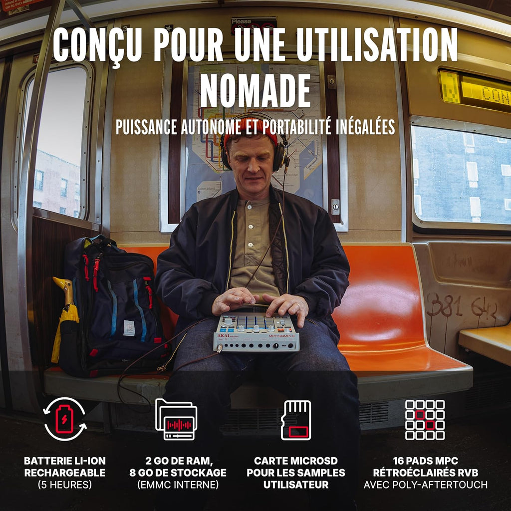 Professional MPC Sample - Portable Autonome avec Batterie Rechargeable, USB-C, Haut-Parleur et Micro