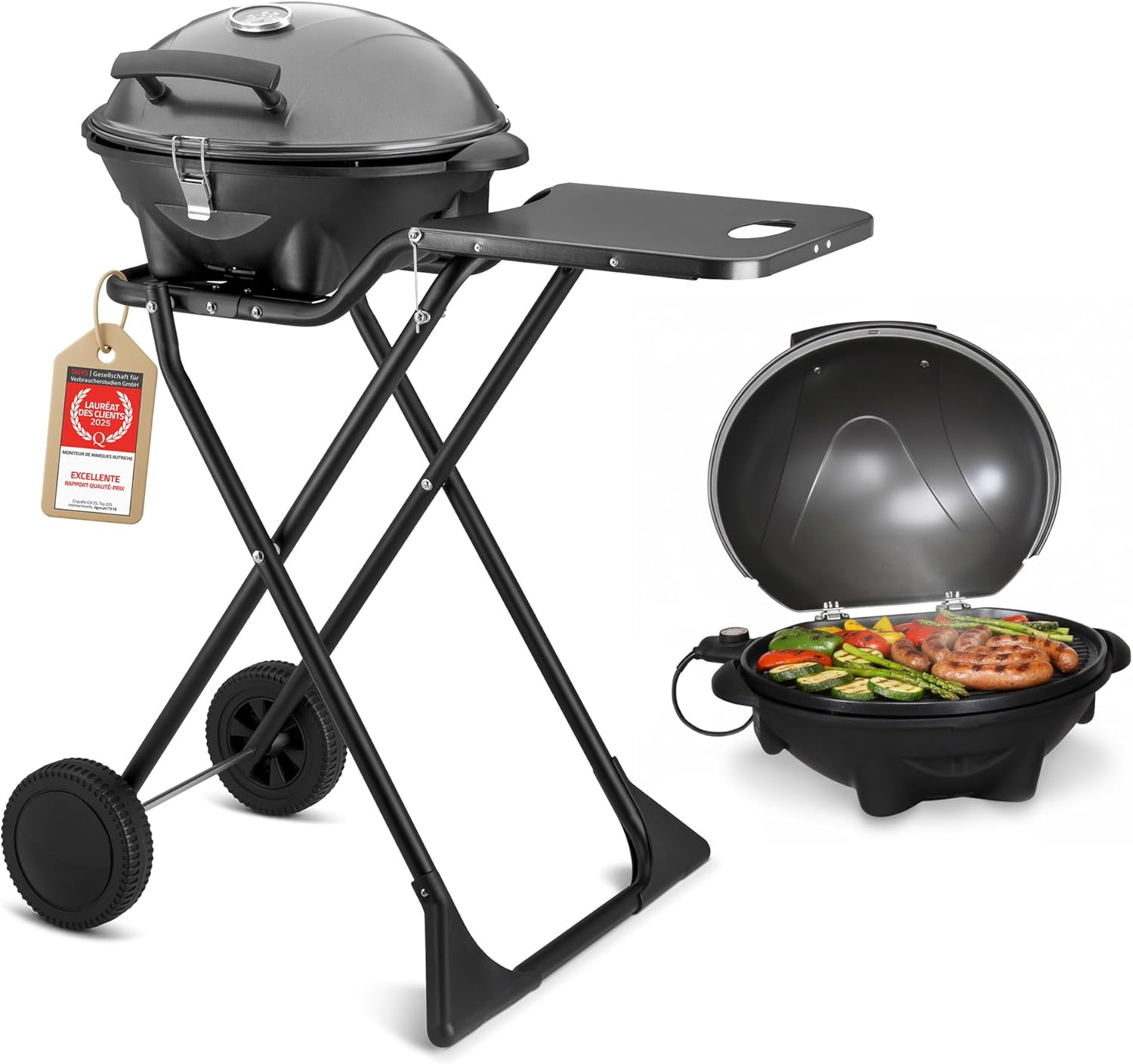 Barbecue électrique 2 en 1 de table & sol 2400W, avec thermomètre et plateau ramasse-graisse