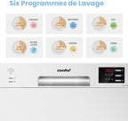 TD602E-W Lave-vaisselle compact pose libre, écran LED, 6,5 litres, blanc