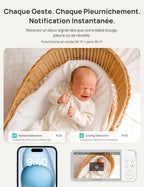 VistaView 5” Moniteur Bébé WiFi avec Support Clip - Caméra 2K HD, Contrôle Via Application