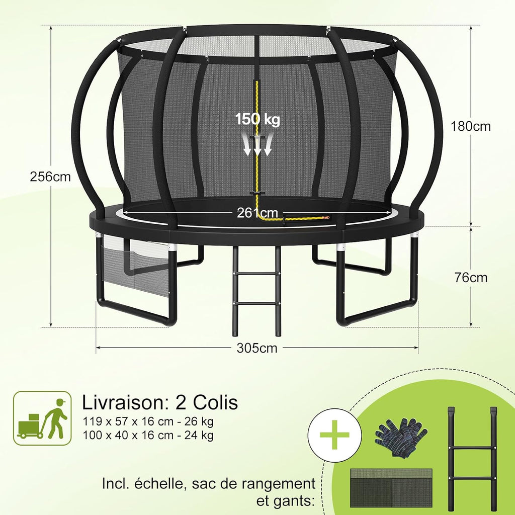 Trampoline Extérieur pour Enfants, avec Filet de Sécurité, GS Certification, Couverture de Protection