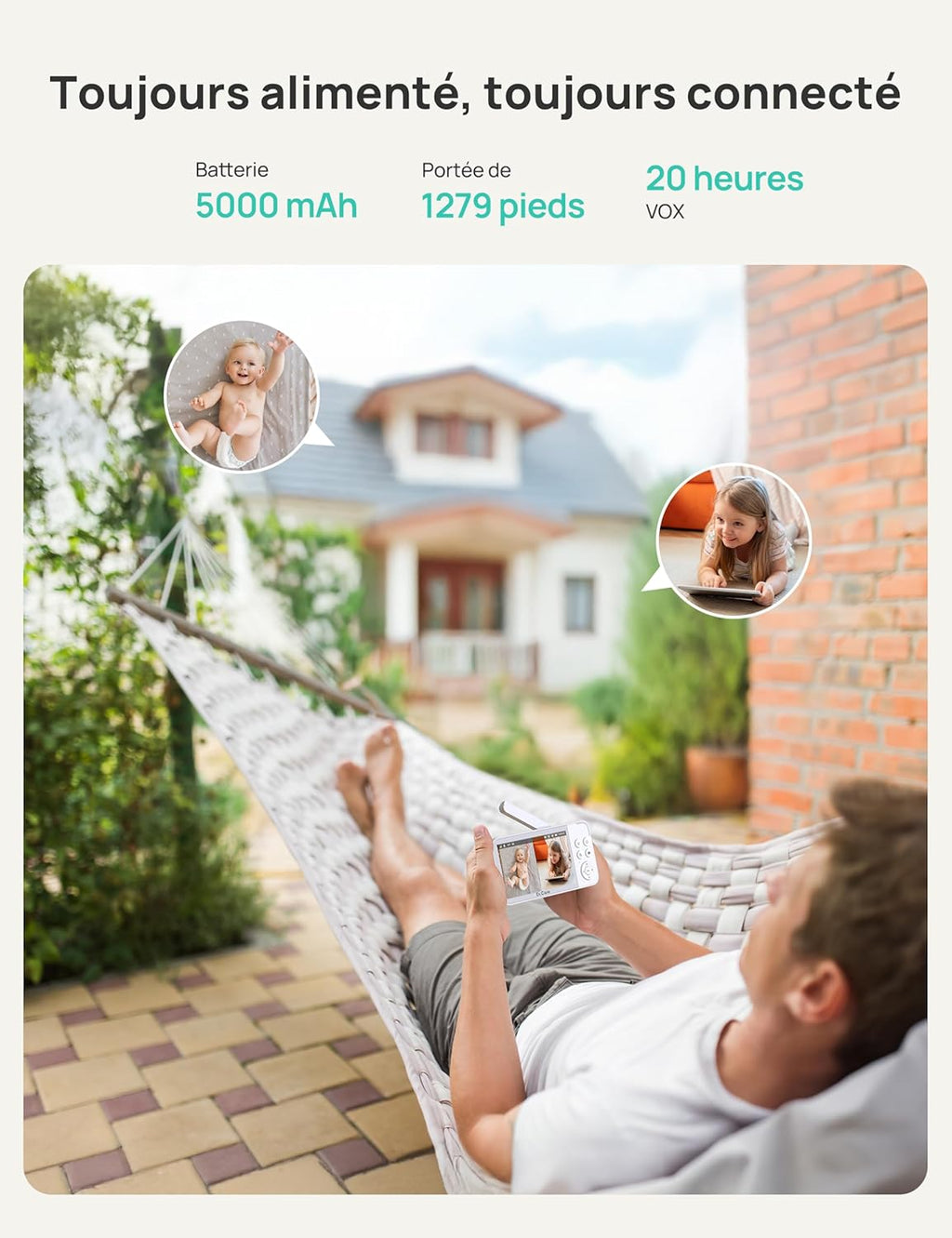 VistaView 5” Moniteur Bébé WiFi avec Support Clip - Caméra 2K HD, Contrôle Via Application