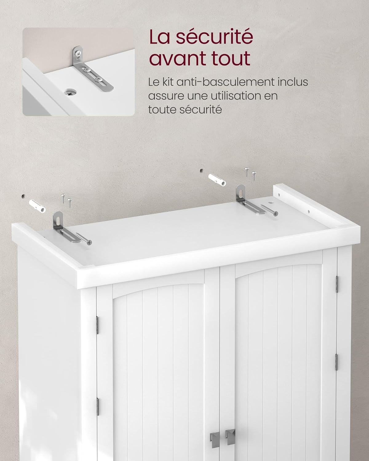Buffet Haut Cuisine, Meuble de Rangement, avec Tiroir, Placards, Étagères Réglables, Blanc BBC561W21