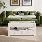 Table Basse Relevable et Extensible en Bois – avec Tiroir, Rangement Caché et Compartiment Ouvert