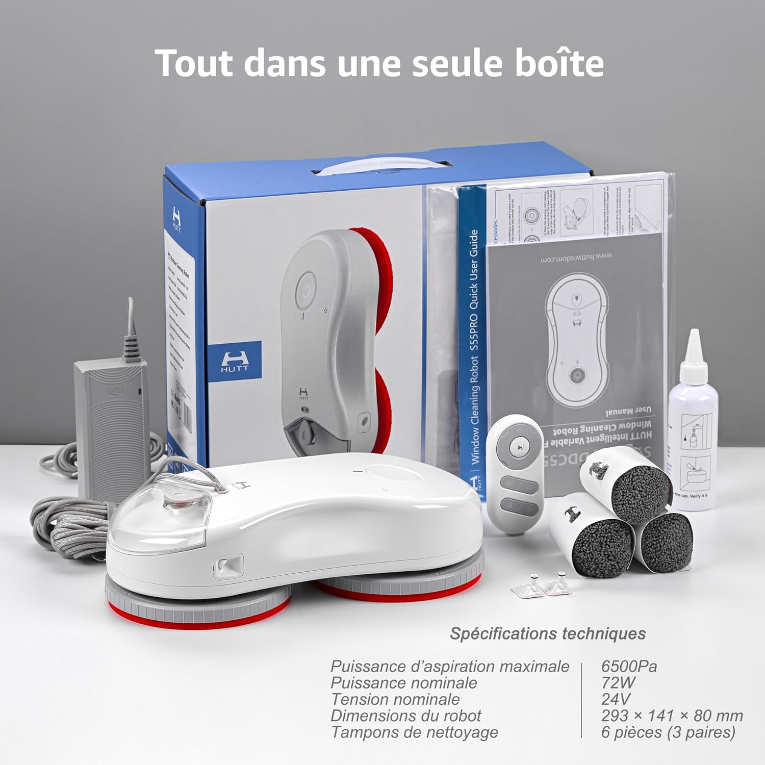 S55 Pro Robot Nettoyeur de Vitres 6500Pa, Robot Laveur Vitre avec Patins 3D Flottants, Pulvérisation HydroJet